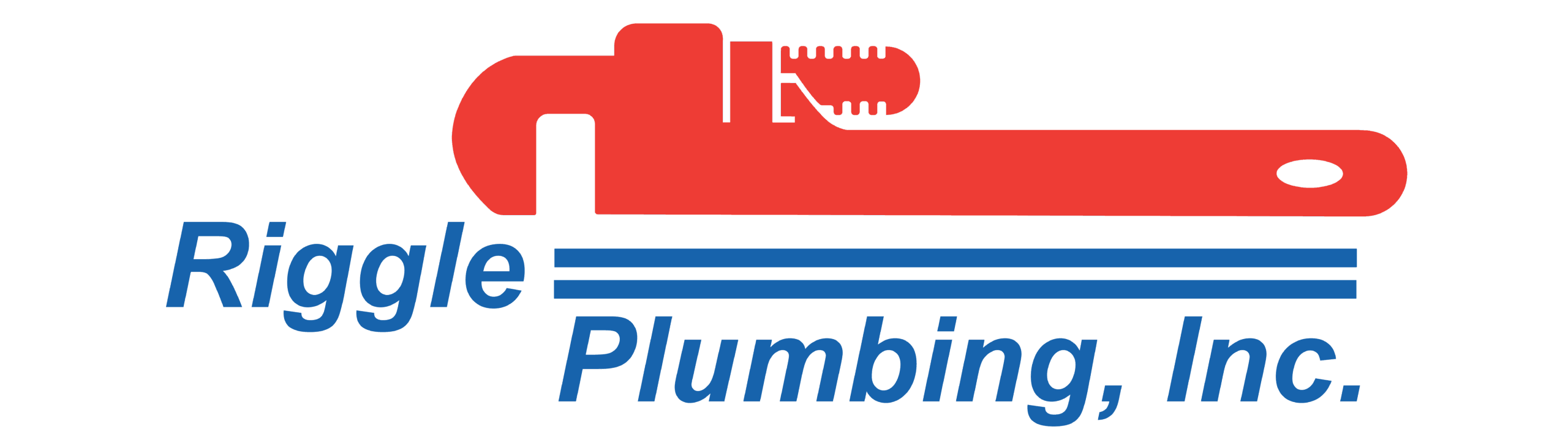 Riggins Plumbing company logo with red pipe wrench.
